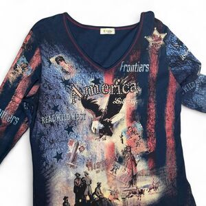 Vintage Americana bold and unique 1990s Patriotic Navy Long Sleeve Tee | M